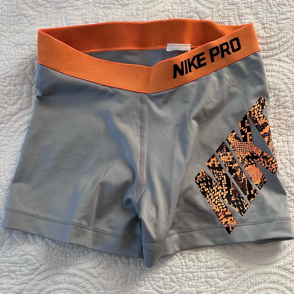 Nike Pro Women's Athletic Shorts in Gray and Orange